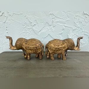Vintage Brass Feng Shui Lucky/Wealth Elephants Pair Figurines